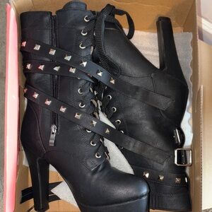 Black Studded Platform Ankle Boots